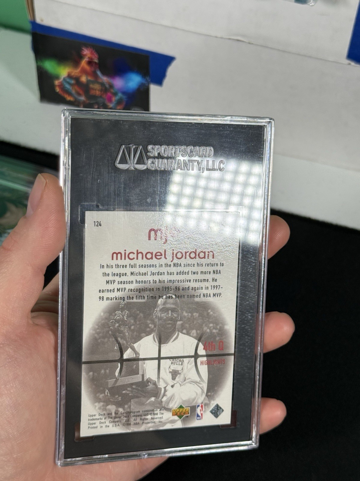 Michael Jordan 1998 Upper Deck MJx #124 SGC 10 GM HOLDING MVP TROPHY GOAT HOF