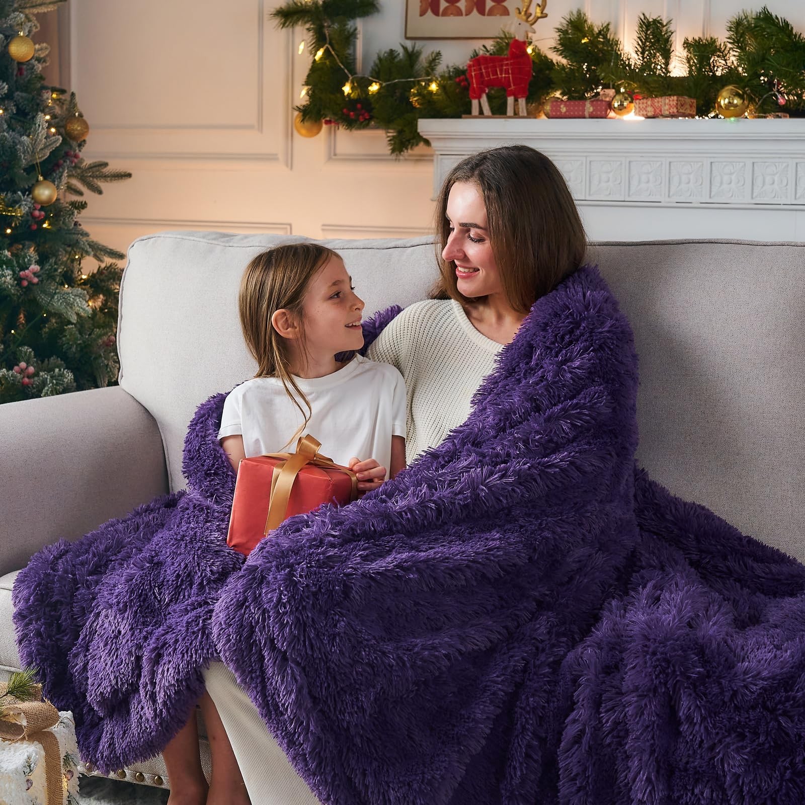 GONAAP Fuzzy Faux Fur Throw Blanket Purple Super Soft Throw(50″x60″),