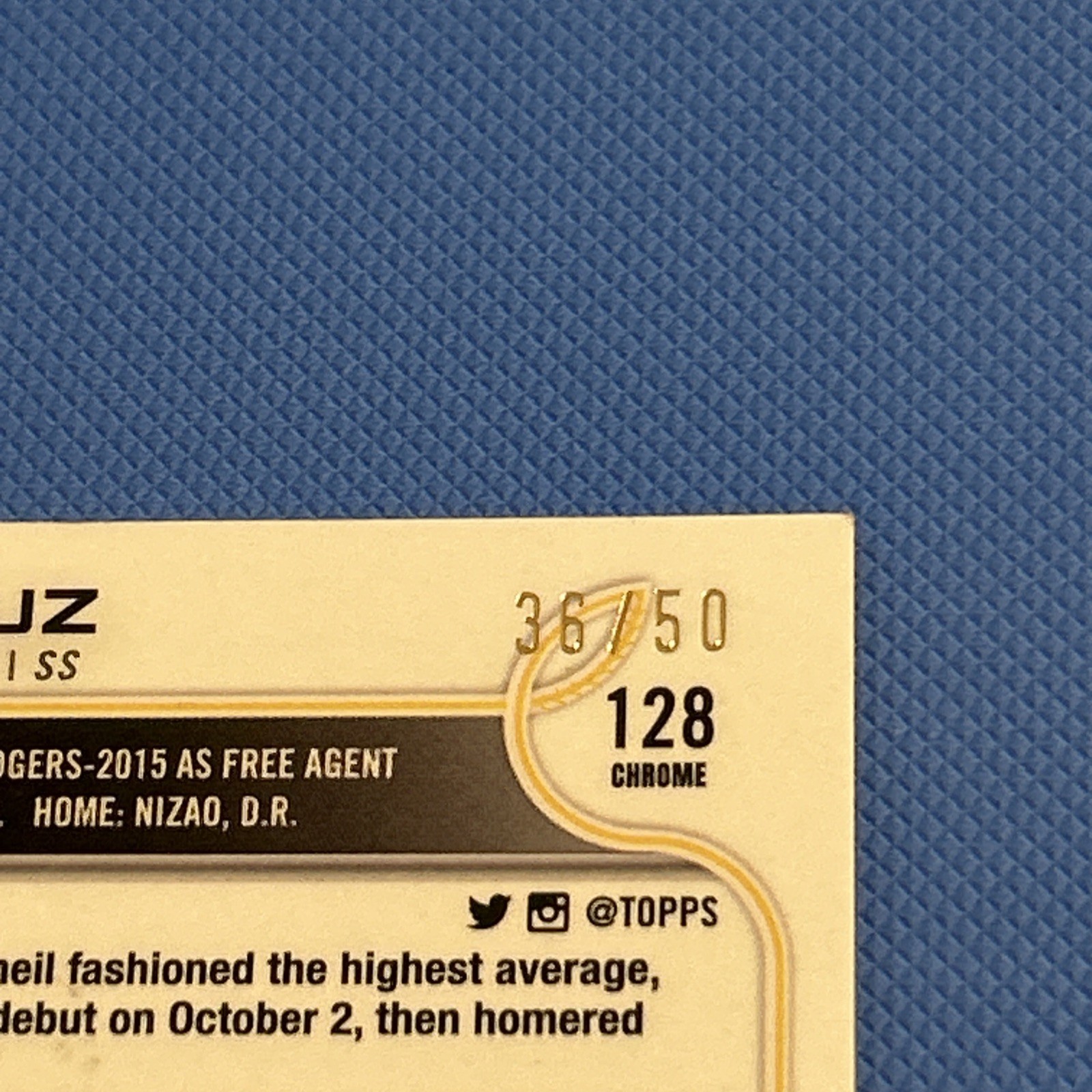 2022 Topps Chrome -Image Variation Oneil Cruz Gold Speckle Refractor /50 RC 128