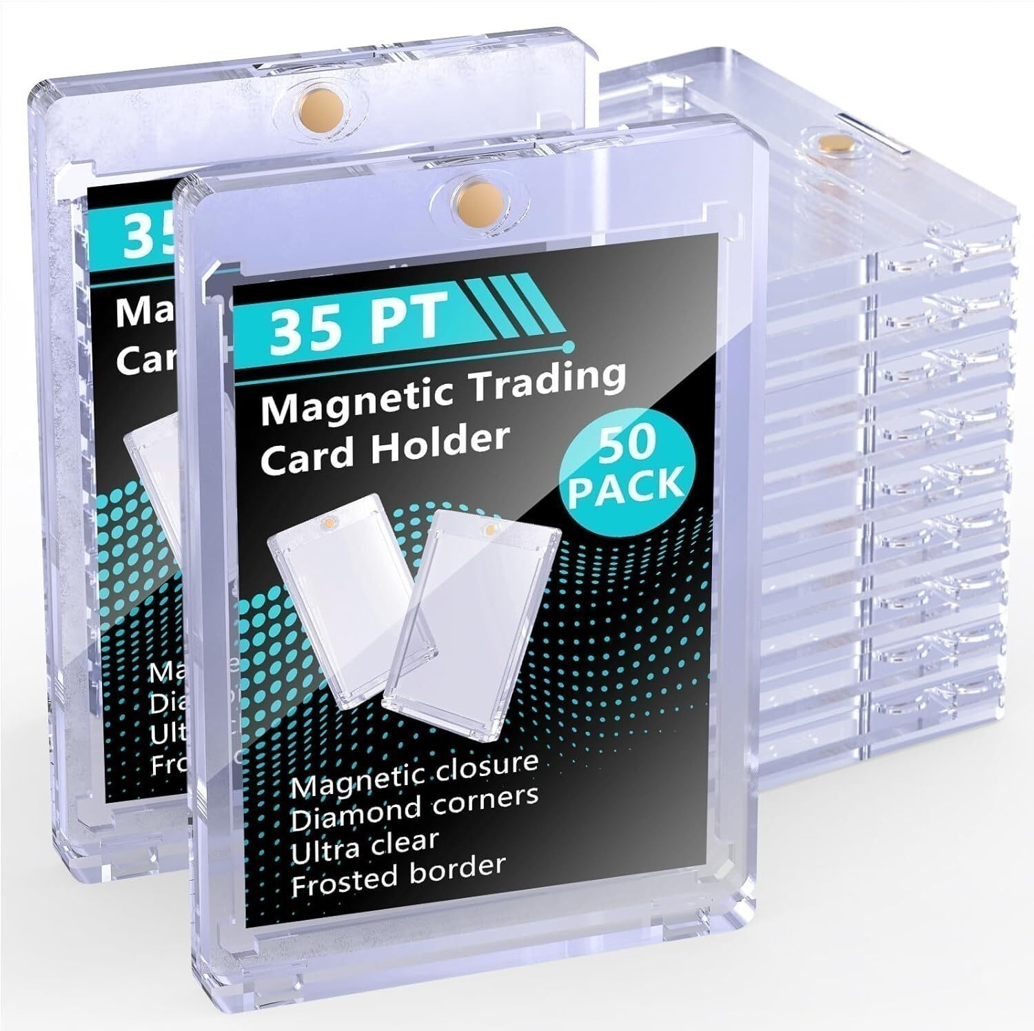50 Pack Magnetic Trading Sports Card Holders 35pt One-Touch Hard UV Protection