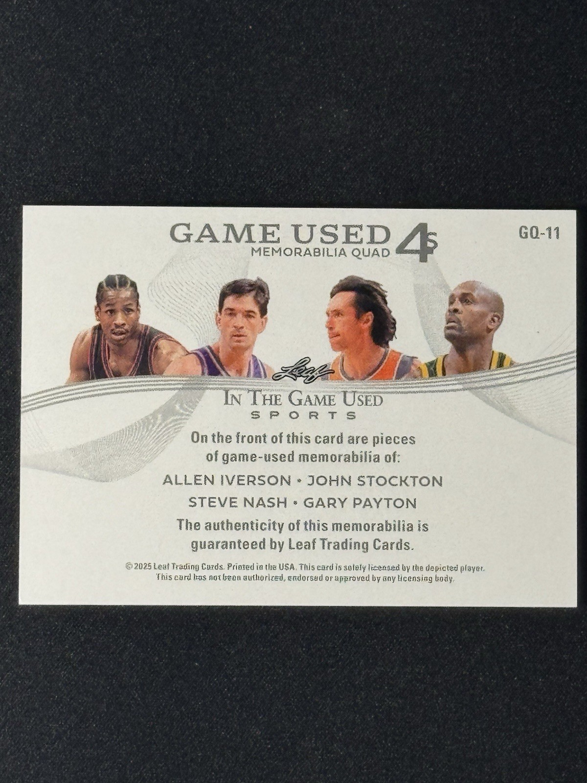 2025 Leaf In The Game Used QUAD PATCH IVERSON STOCKTON NASH PAYTON #2/3 4S