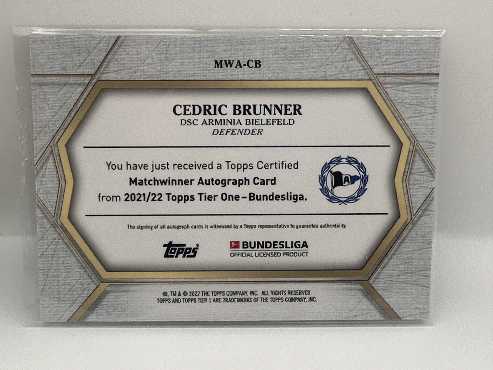 CEDRIC BRUNNER 2021-22 TIER ONE BUNDESLIGA Matchwinner Autograph Card /100