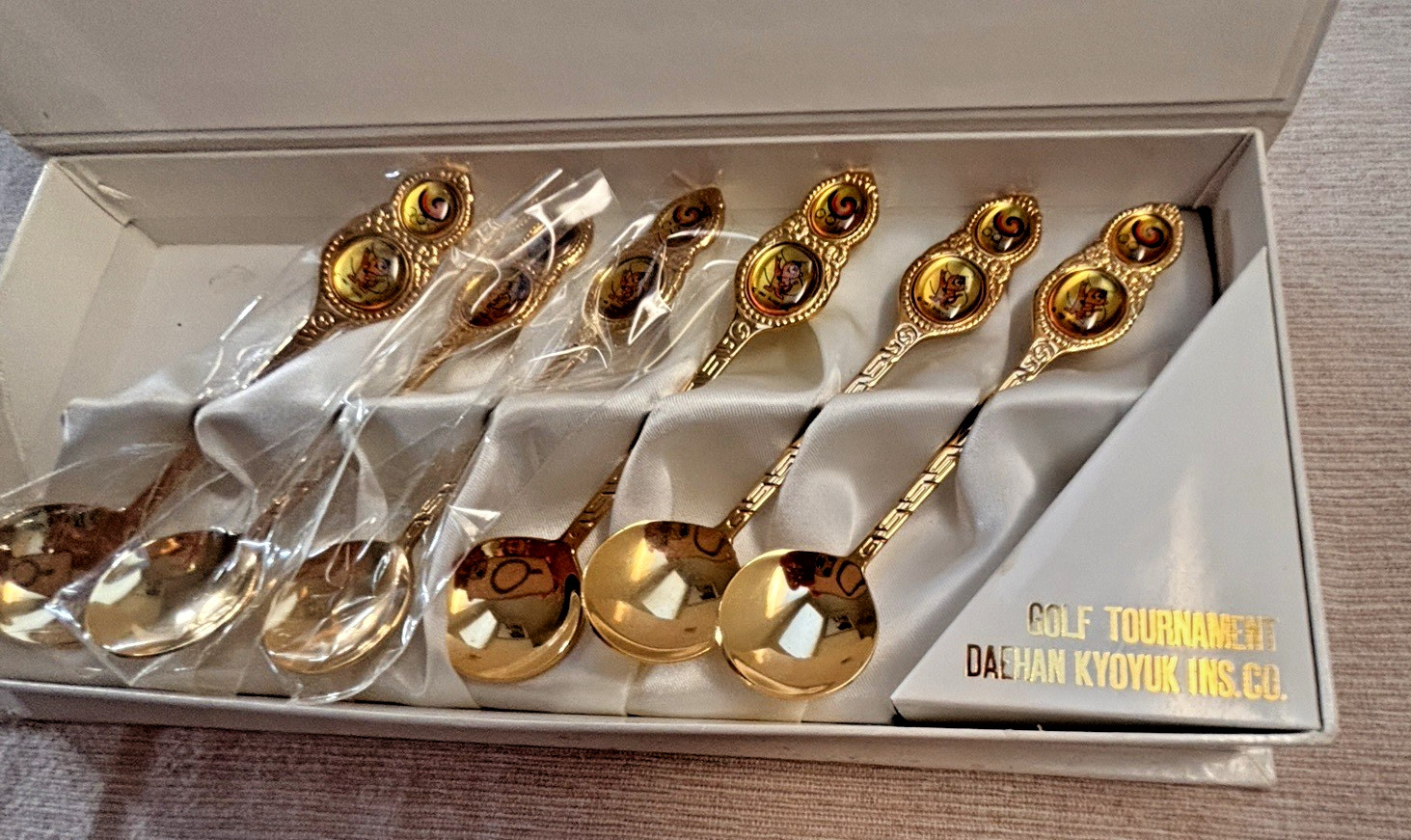 Vtg 1988 Seoul Olympics Gold Plated Spoon Set Boxed VIP Golf Gift Korea JJJ