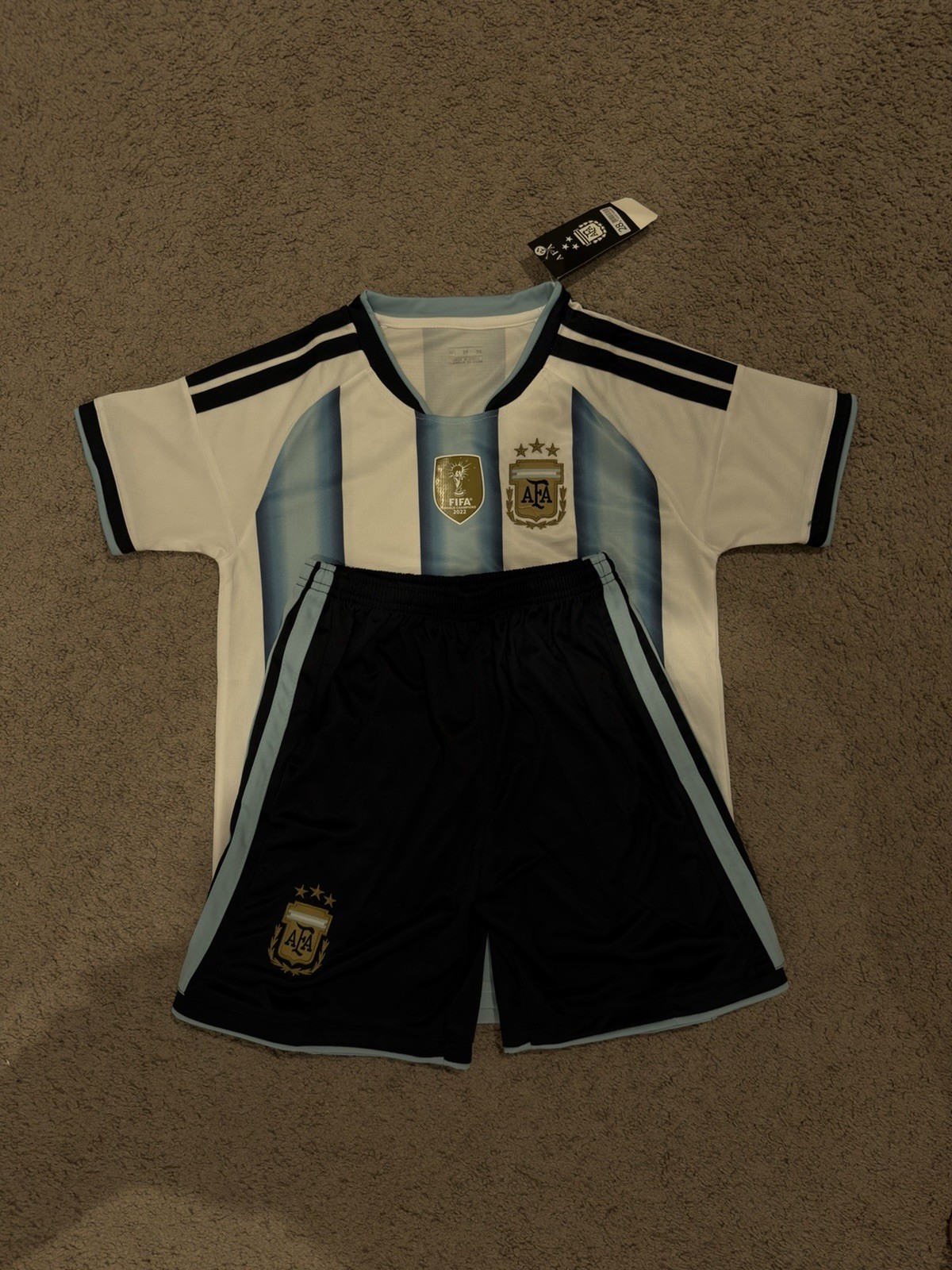 Argentina AFA Crest Soccer Jersey & Black Shorts Set White/Light Blue