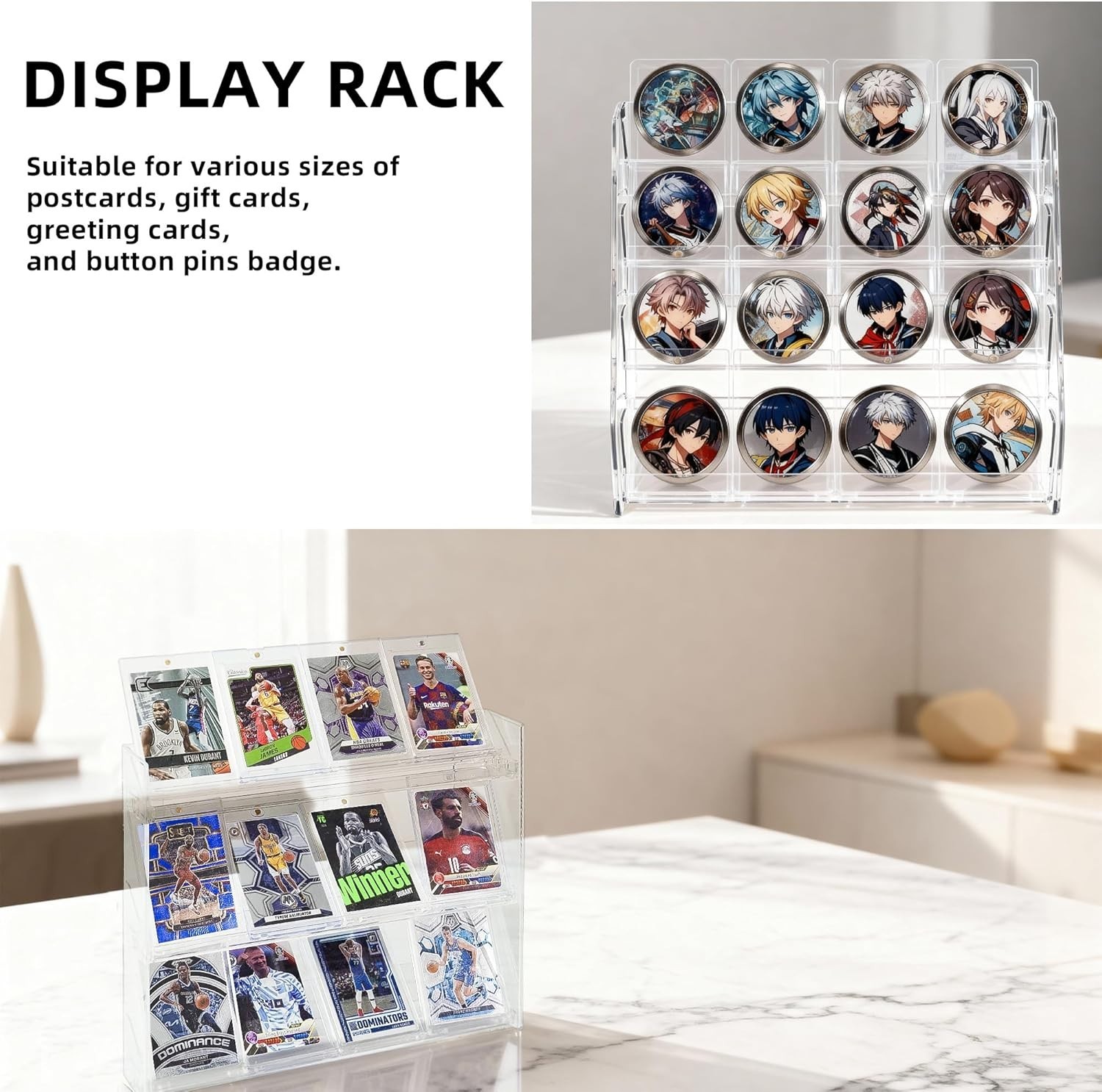 3-Tier Clear Card Display Stand, Wall-Mounted or Desktop Graded Card Holder w…