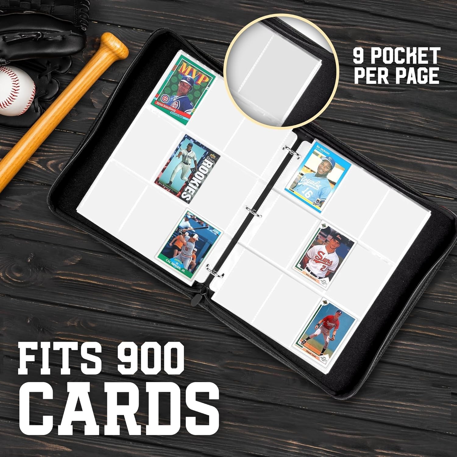 900 Pockets Baseball Card 3 Ring Binder, Trading Card-Baseball Theme