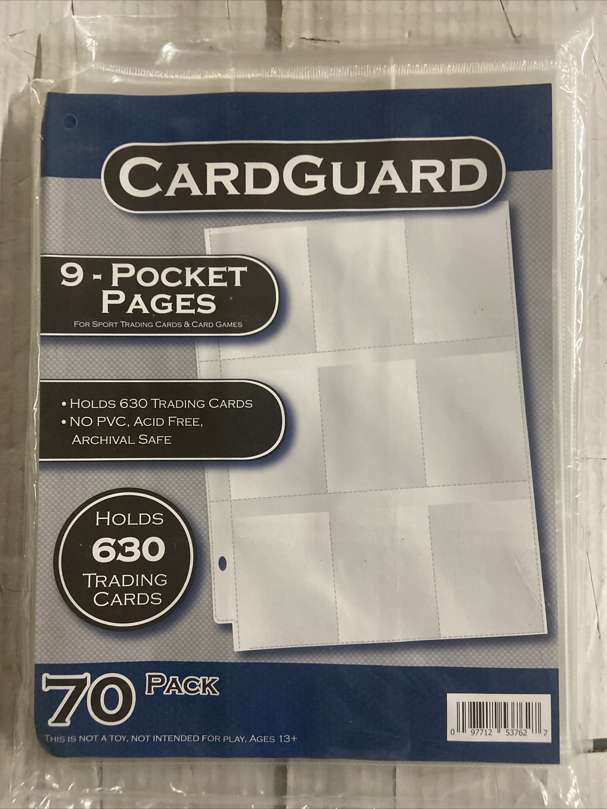 Cardguard 9-pocket Pages 70 Sheets per pack x 30 packs per case 2100 pages
