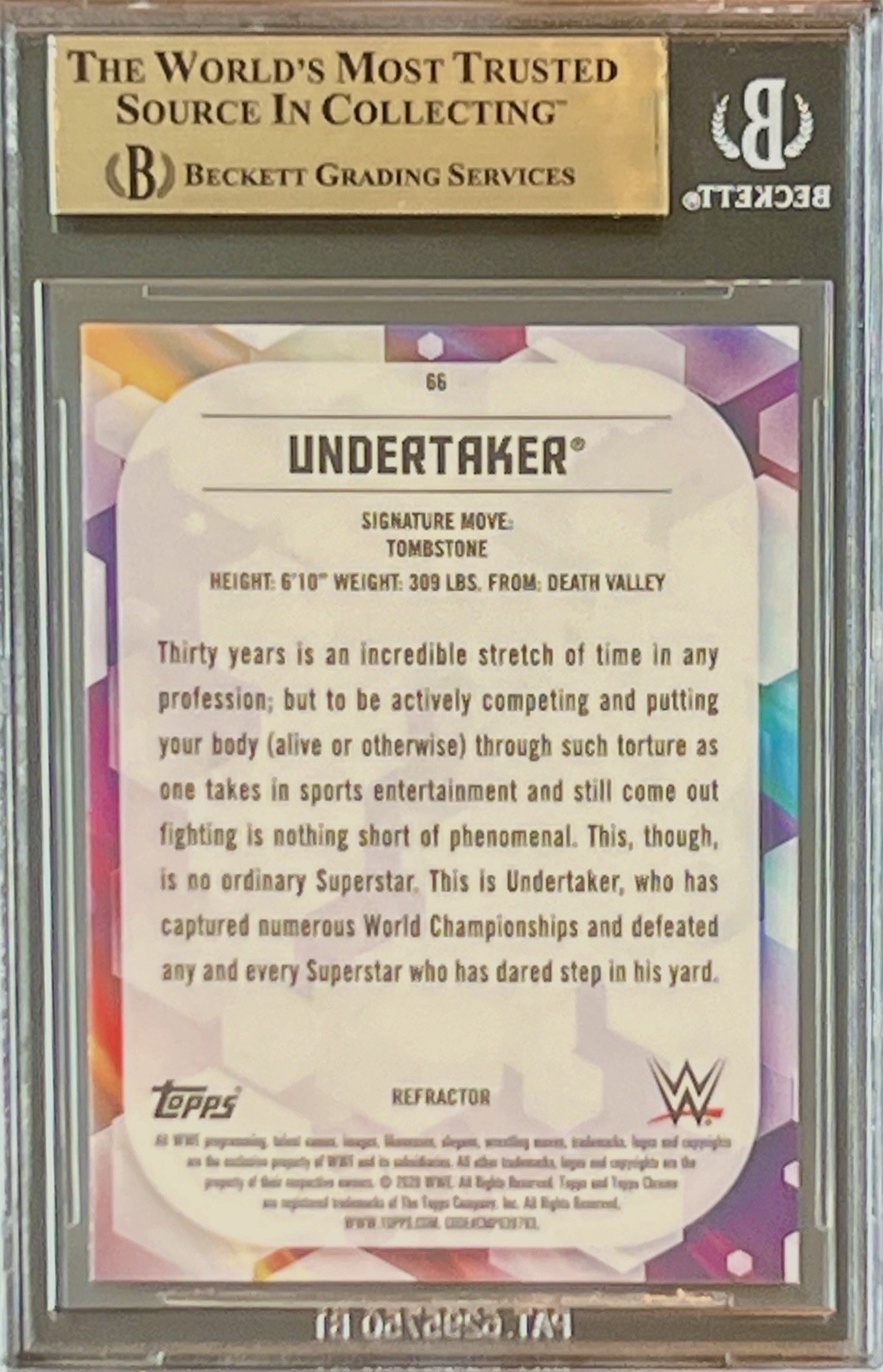 POP 2 BGS 9.5 Undertaker 2020 Topps Chrome WWE Silver Refractor Holo True Gem +