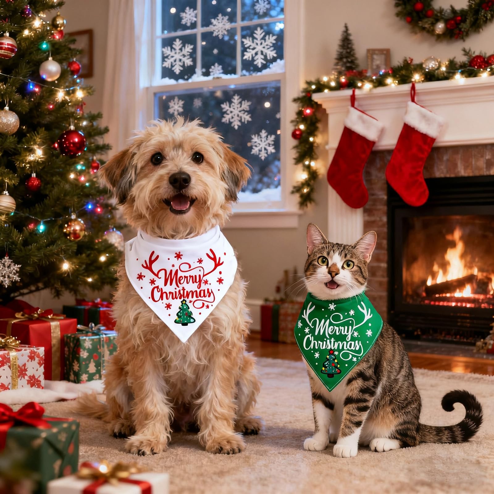Christmas Dog Bandanas, Reversible Pet Costume Set with Xmas Medium, A-green