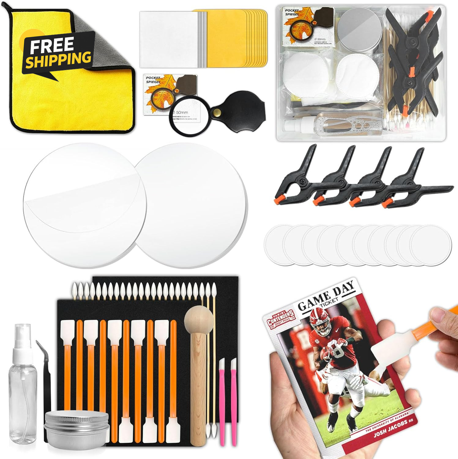 267 Pcs Card Care Clean Kit,Trading Card Cleaning Kit with Fixing Jig and EVA