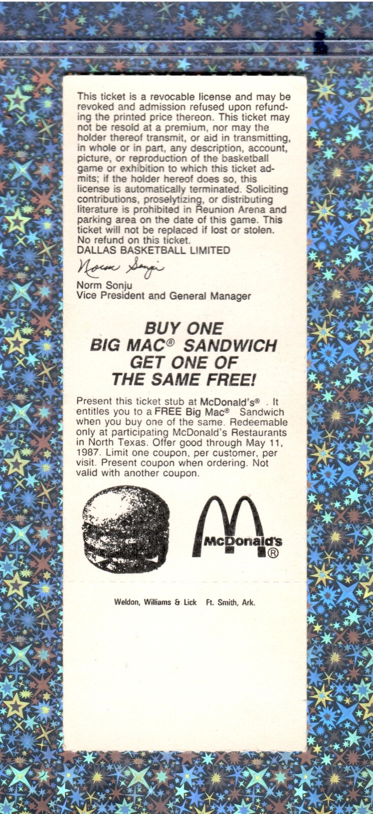 Mark Aguirre 23pt Ticket FULL 2-4-1987 Mavericks Sonics Xavier McDaniel 16pt12rb