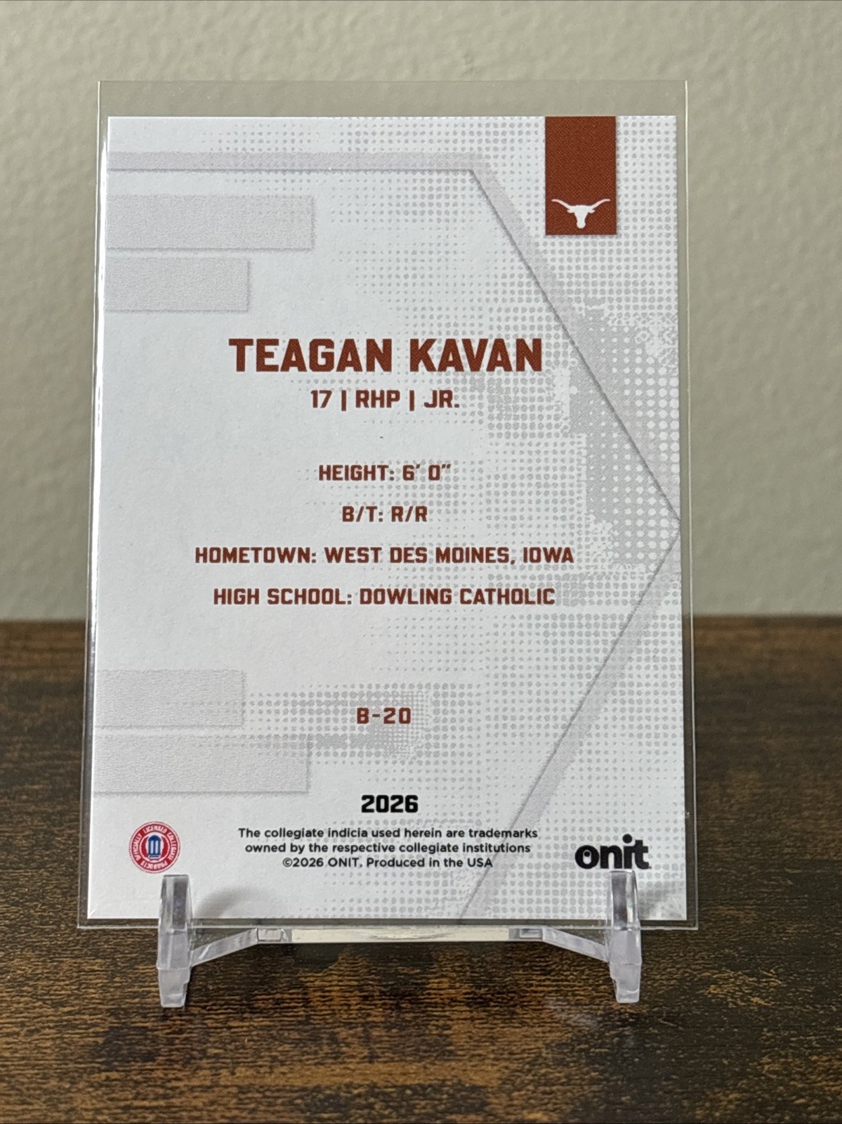 2026 ONIT Texas Longhorns SOFTBALL card TEAGAN KAVAN Silver Foil /49