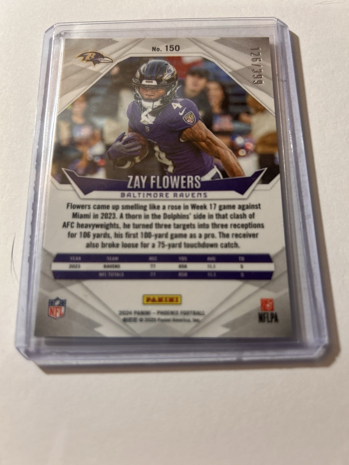 Panini Phoenix 2024 Zay Flowers helmet Baltimore Ravens #150 /399 NFL Card
