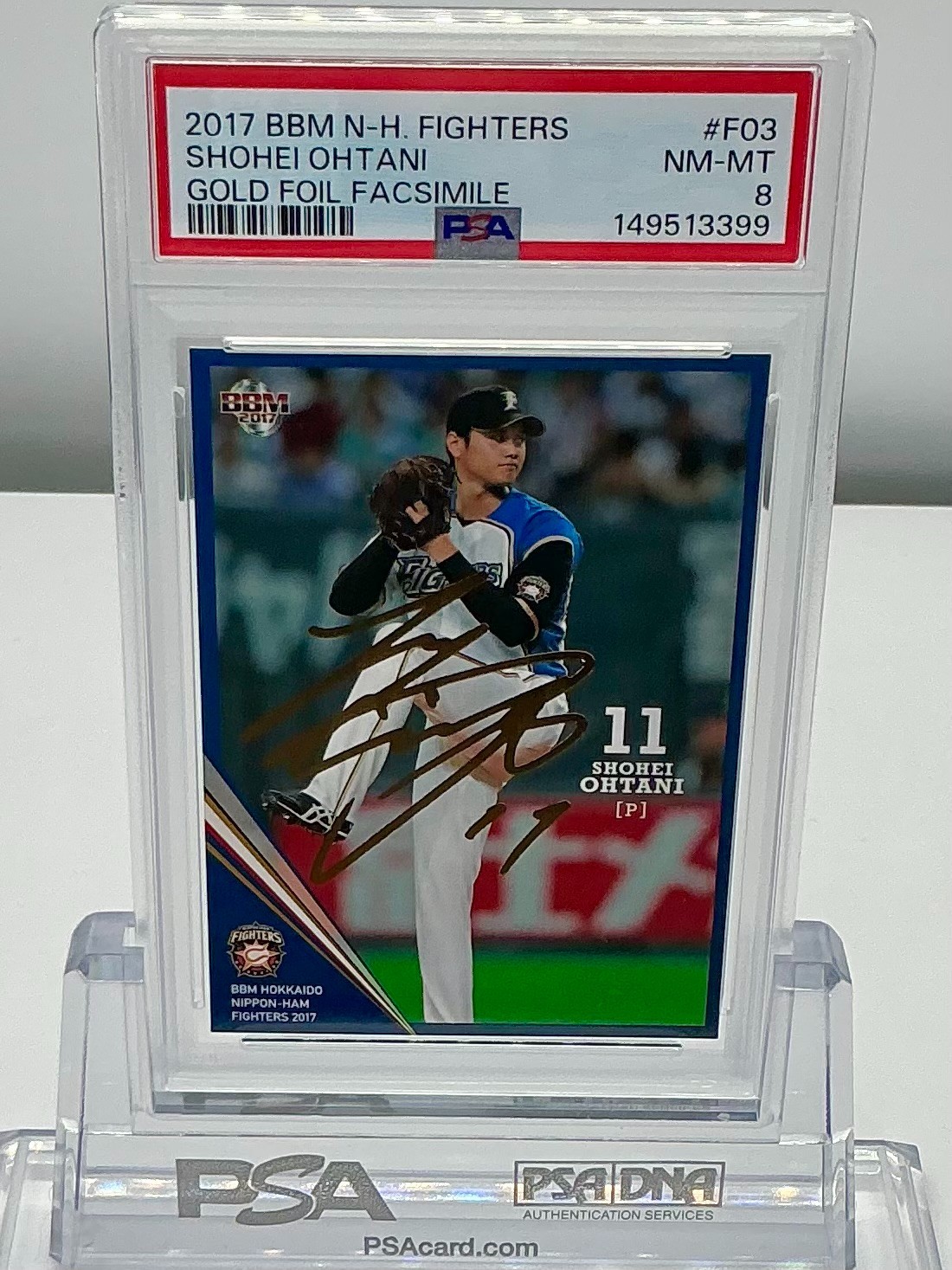 SHOHEI OHTANI 2017BBM N-H.FIGHTERS GOLD FOIL FACSIMILE(/100)#F03 PSA8!POP5!(RC)