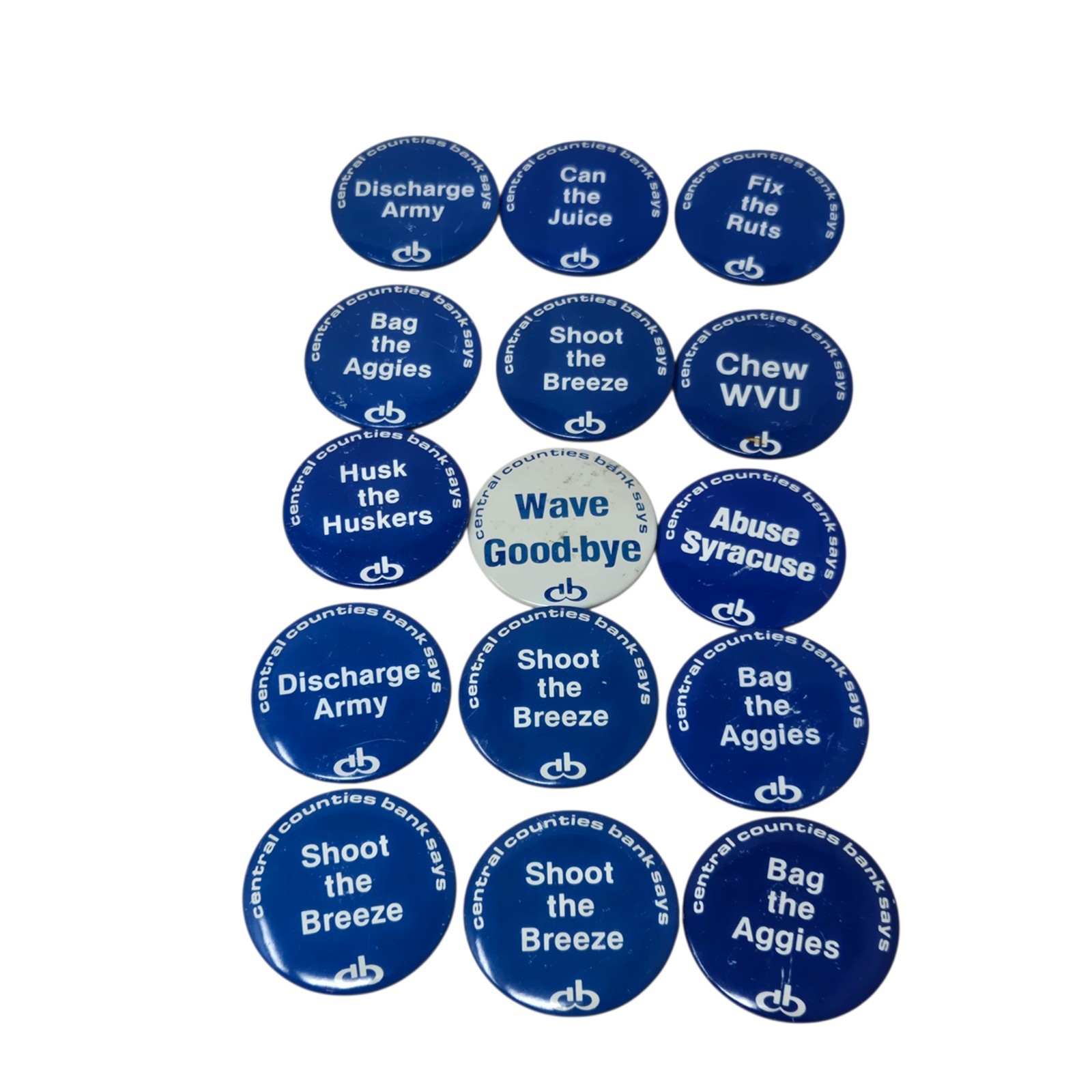 1979 PENN STATE CENTRAL COUNTIES BANK FOOTBALL SLOGAN BUTTON PIN SET DUPLICATES