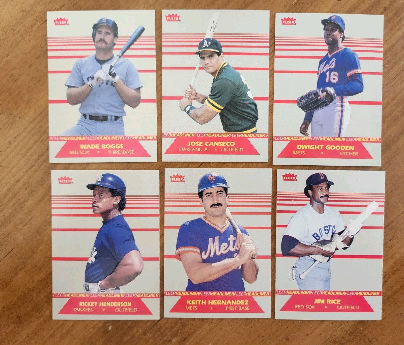 1987 FLEER–HEADLINER–6 CARD SET–W. BOGGS–D. GOODEN–J. CANSECO PLUS BB