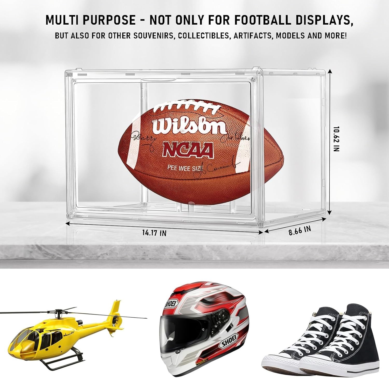 2 Pack Football Display Case, Acrylic Clear Football Case Full Size with Magnet