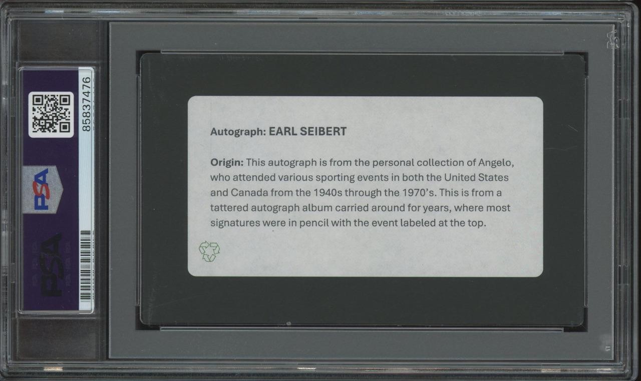 EARL SEIBERT (1910-1990) autograph cut Rangers & Blackhawks signed PSA/DNA HOF!