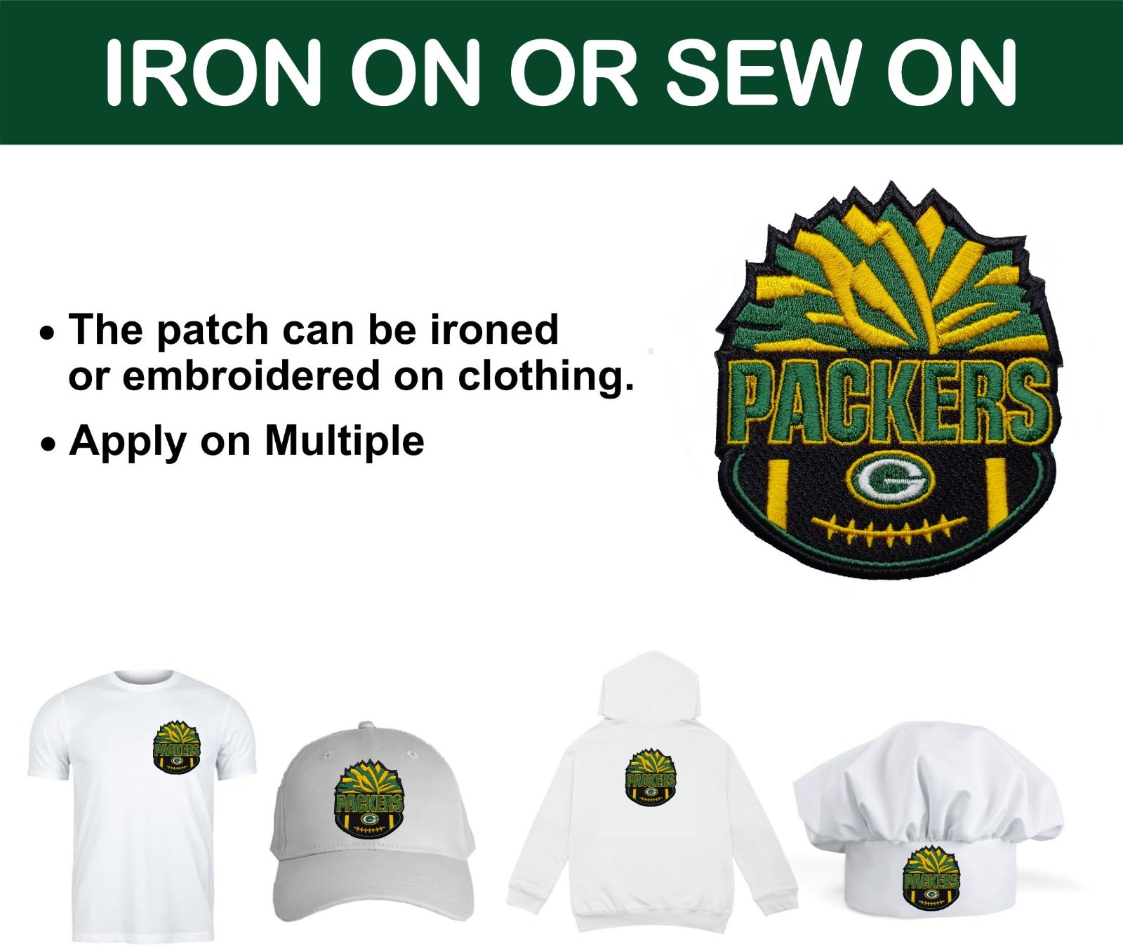 Green Bay Packers NFL Team Logo Iron On Patch – Sew Patch – Embroidered Patch