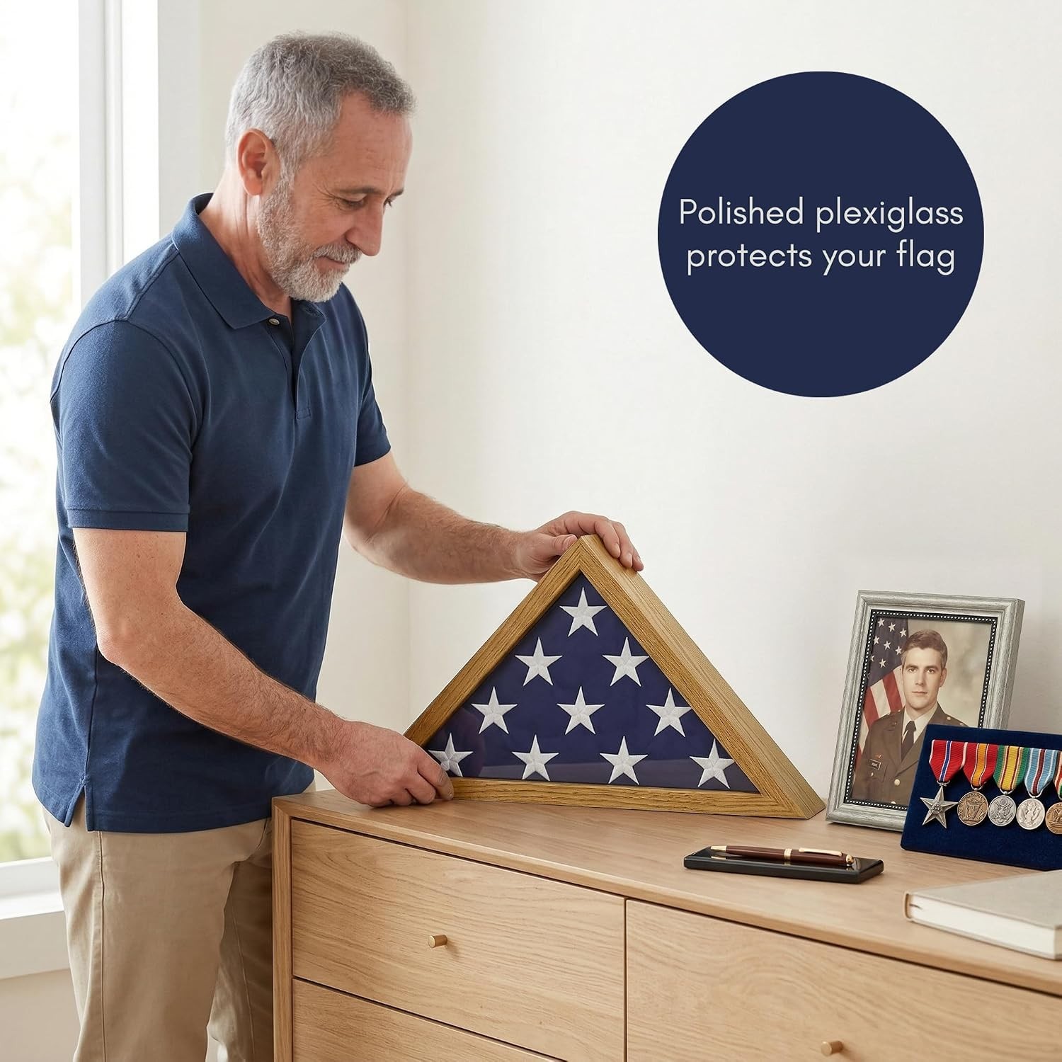 Triangular Flag Display Box: Durable Barn Wood Frame for 3×5′ Ceremonial Flags