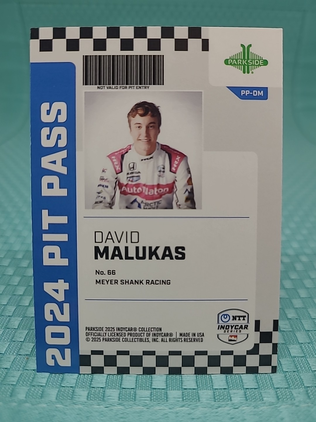 2025 Parkside Indycar Cross Hatch Square Laser Foil Pit Pass David Malukas