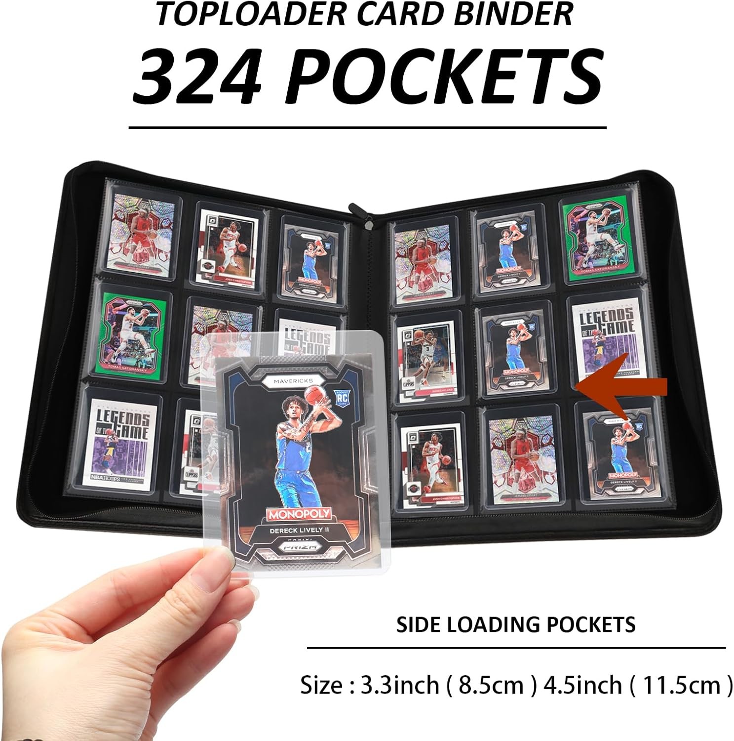9 Pocket Toploader Binder Holds 324, 3×4 Rigid Trading Card Holder Storage Gray