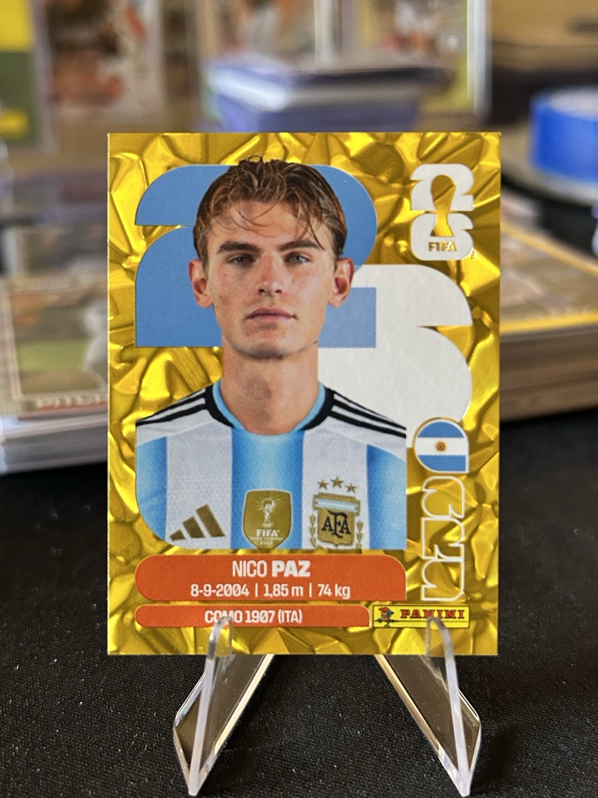2026 Panini FIFA World Cup Gold Crumple Sticker Nico Paz ARG14