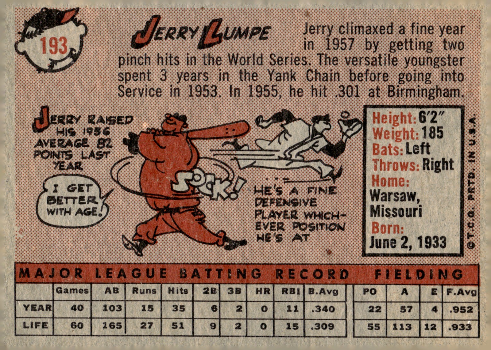 Jerry Lumpe Base Topps 193 MP