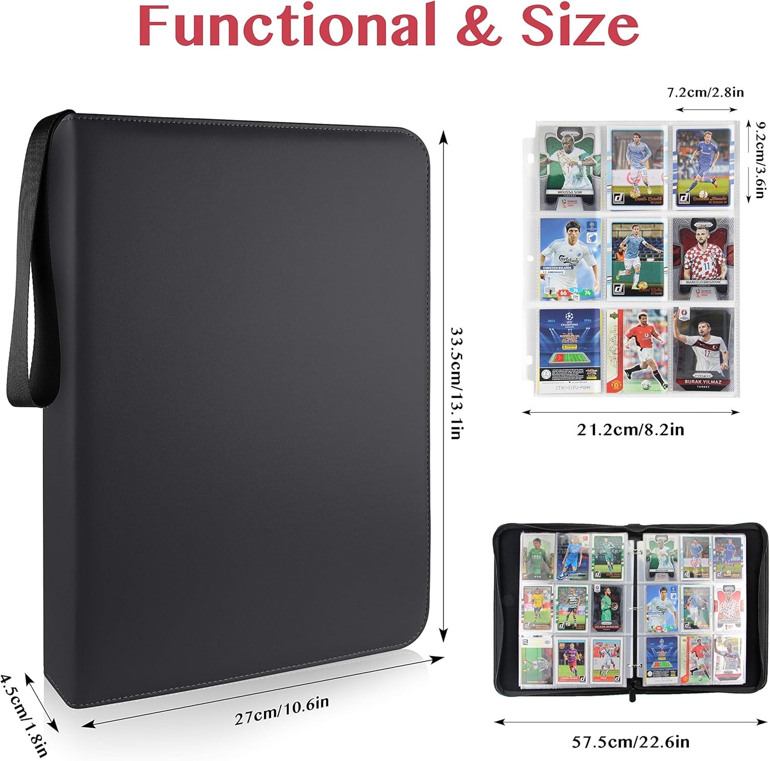 900 Card Pocket Binder with Zipper 9 Pocket Trading Card Album Folder Case Black