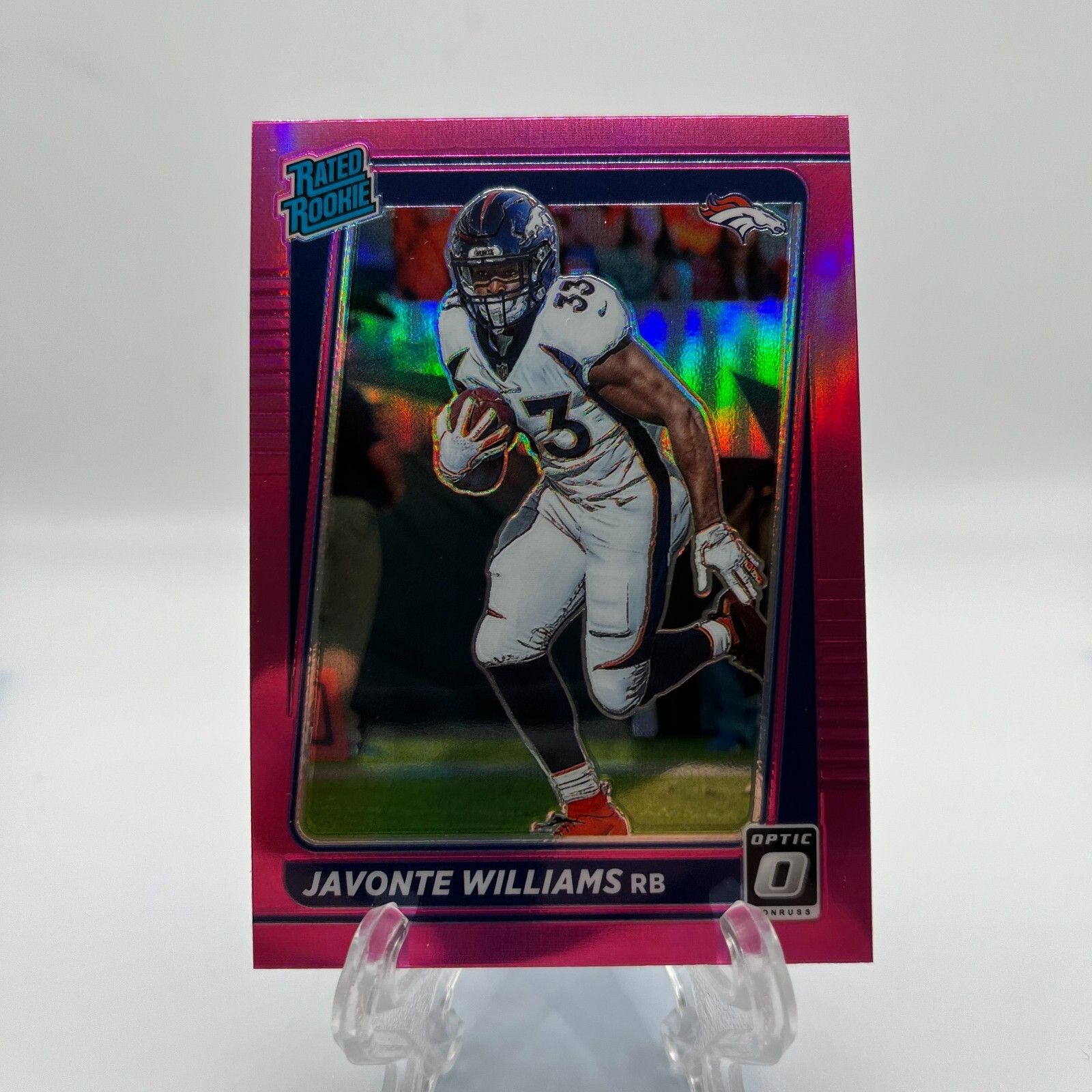 2021 Panini Optic Javonte Williams Preview Rated Rookie Pink Holo Prizm #P-275