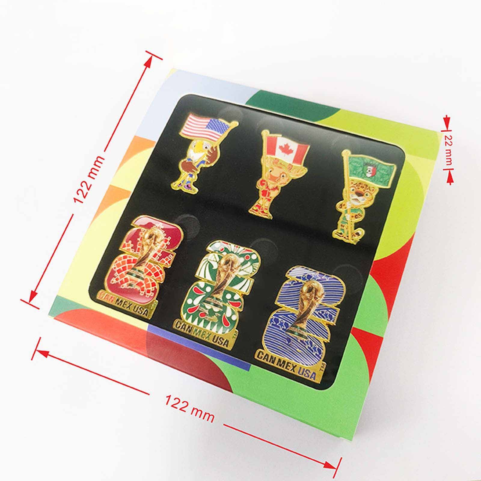 FIFA World Cup CAN MEX USA 6-Piece Enamel Pin Set 2026 Mascot & Logo Badges Gift