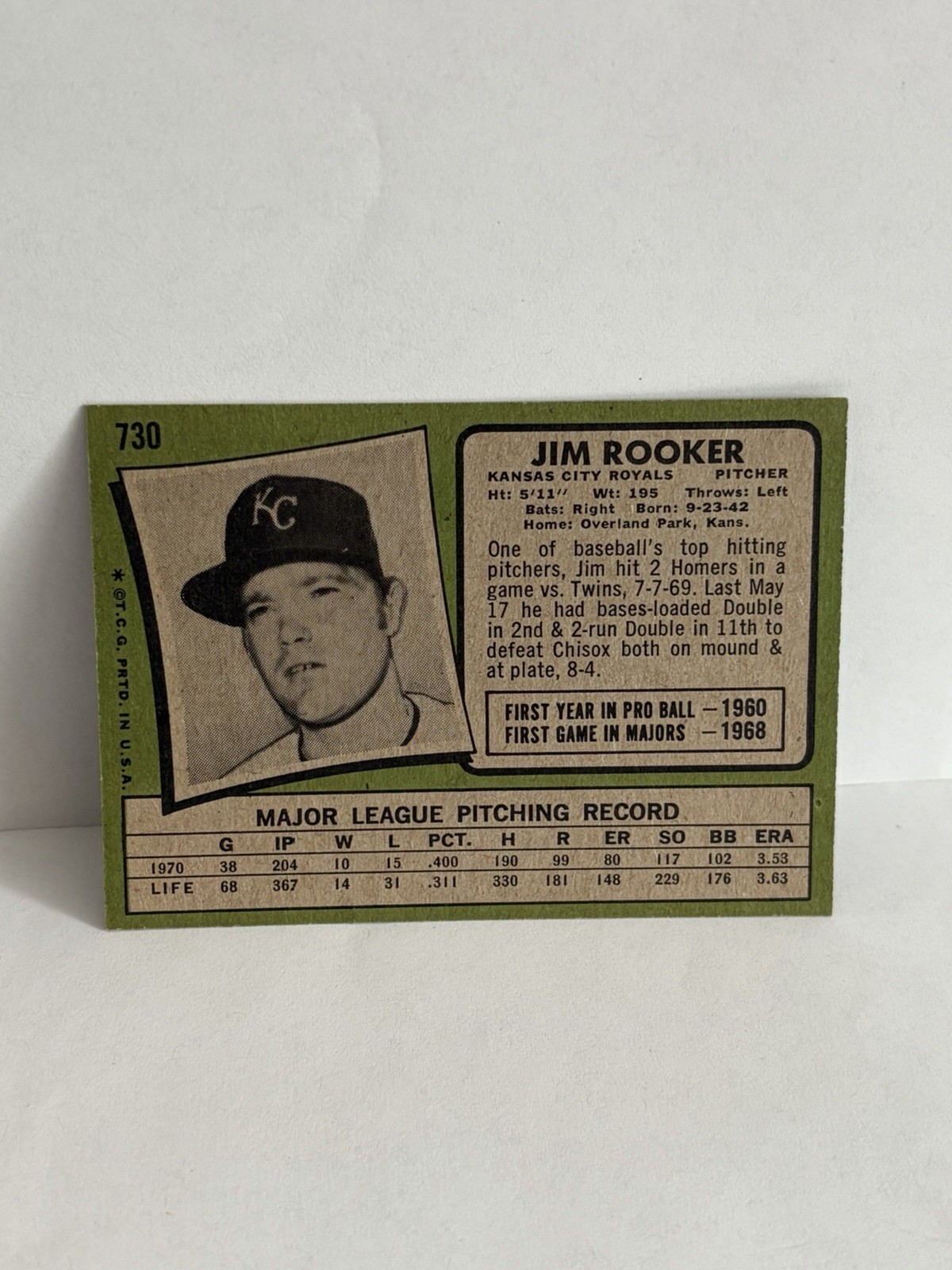 Jim Rooker 1971 Topps #730 Kansas City Royals