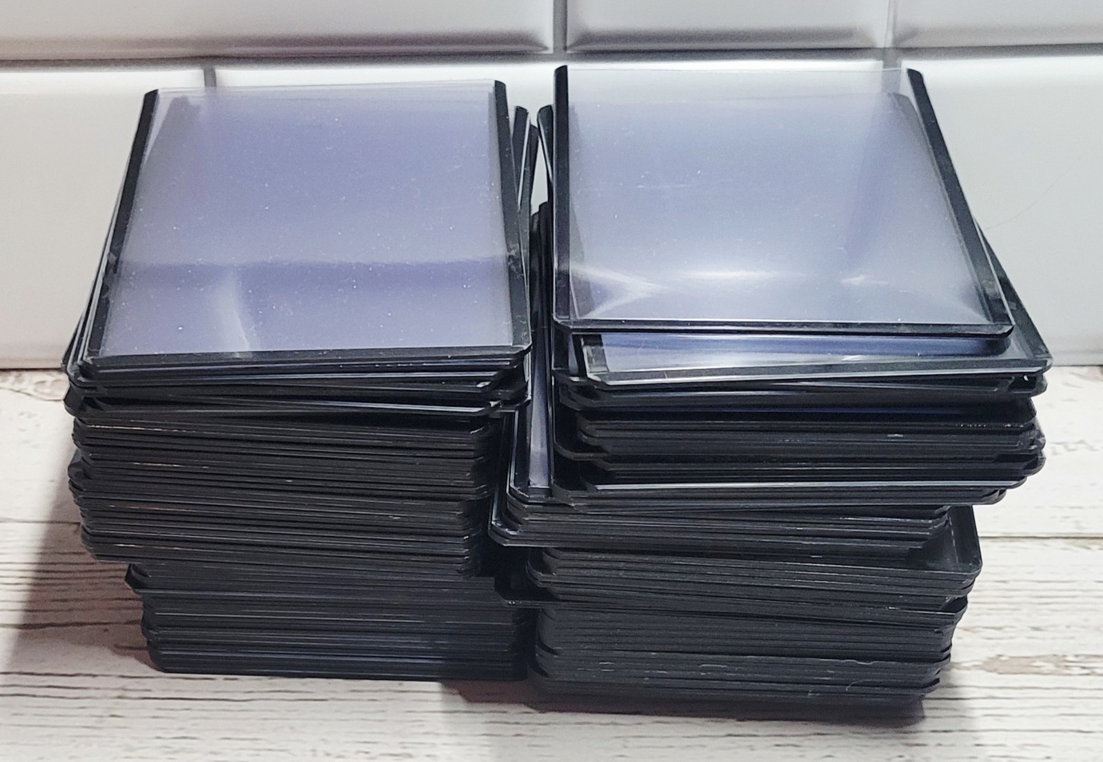 Lot of 100 Used Clear Plastic 3″×4″ Card Top Loaders w/Black Boarders – 35pt