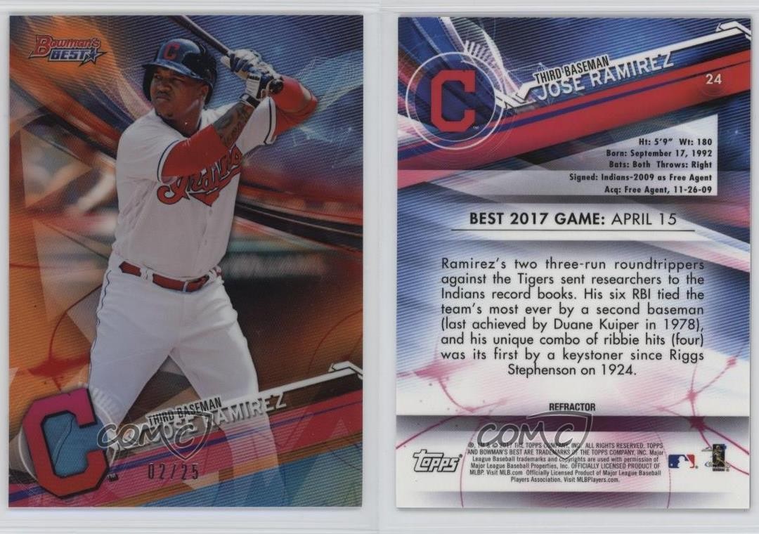 2017 Bowman’s Best Orange Refractor /25 Jose Ramirez #24 09if