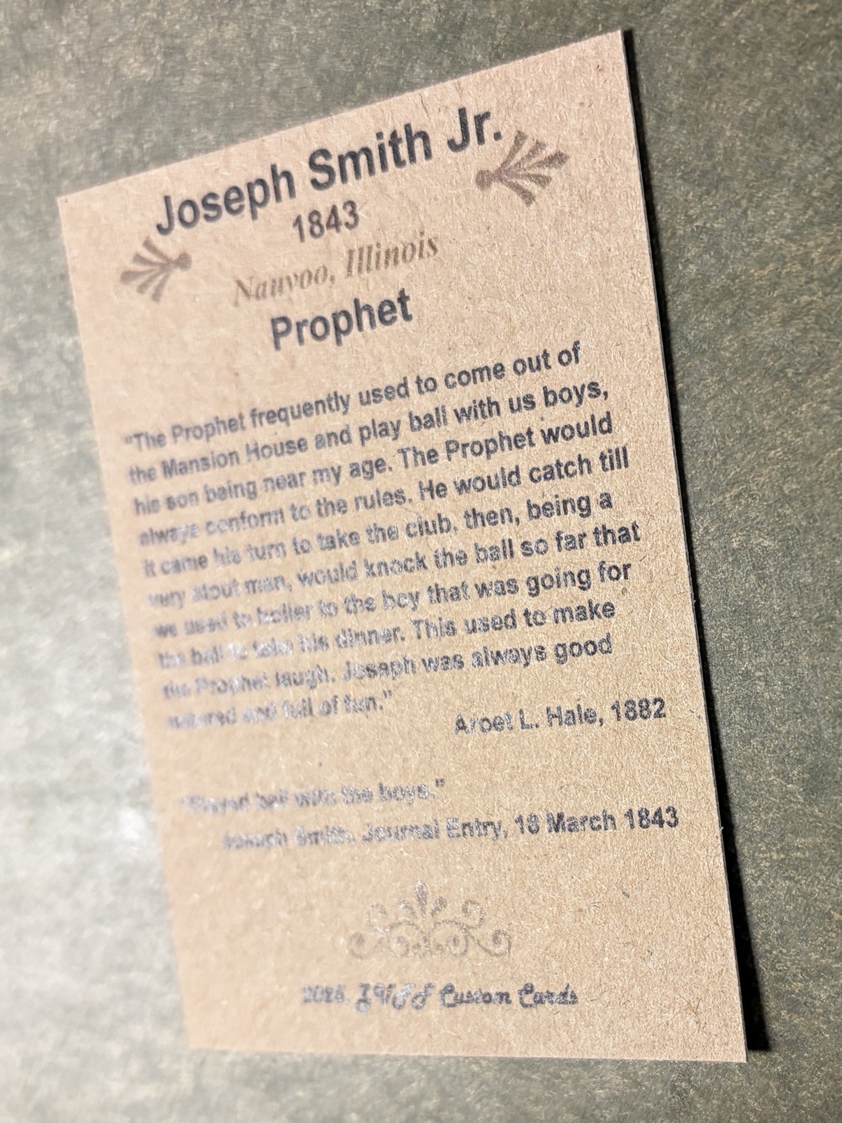 Joseph Smith Jr. Handmade Custom Baseball Card, LDS Prophet, Latter-Day Saint