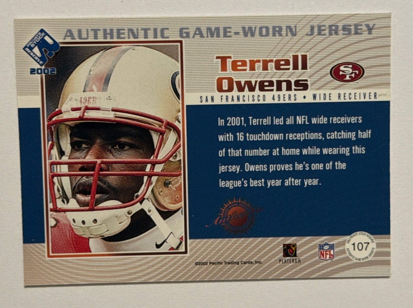 2002 Pacific Private Stock Reserve Game Worn Jersey Terrell Owens #107 /81