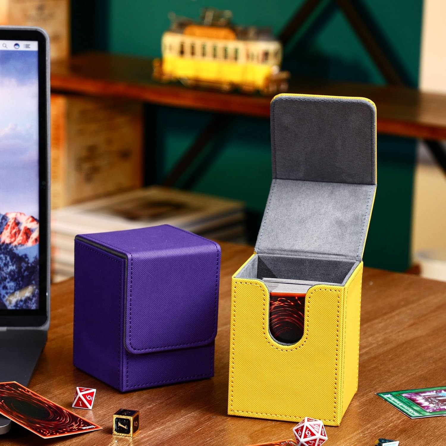 Leather Deck Card Boxes Large Capacity Portable Stackable for Trading Games