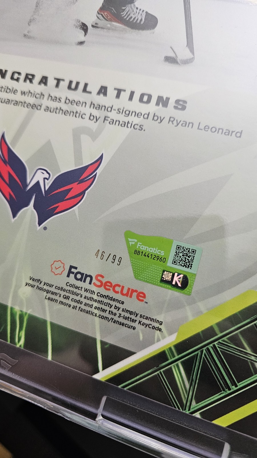 2026 Fanatics Under Wraps NHL Emanate Ryan Leonard Rookie Green /99 Capitals