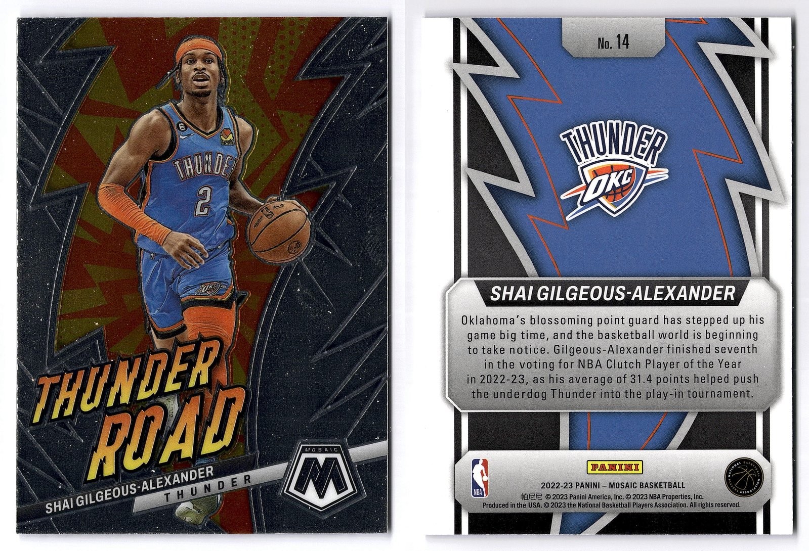 2022-23 Panini Mosaic #14 Shai Gilgeous-Alexander Thunder Road Thunder