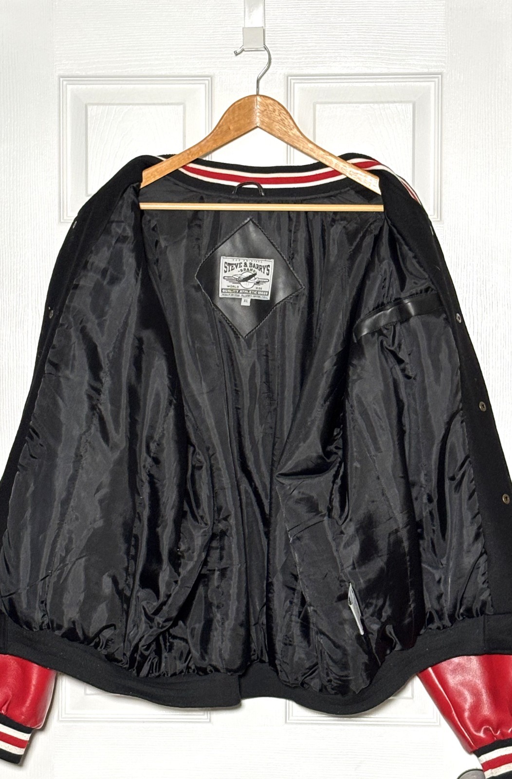 VTG STEVE & BARRY Wisconsin Badgers UW Jacket Mens Sz XL Black Wool Faux Leather