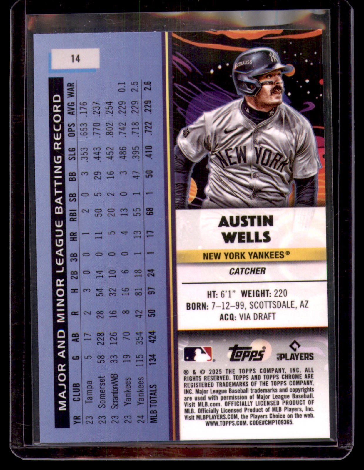 2025 Topps Chrome Cosmic Austin Wells Green Space Dust (/75) #14 Yankees