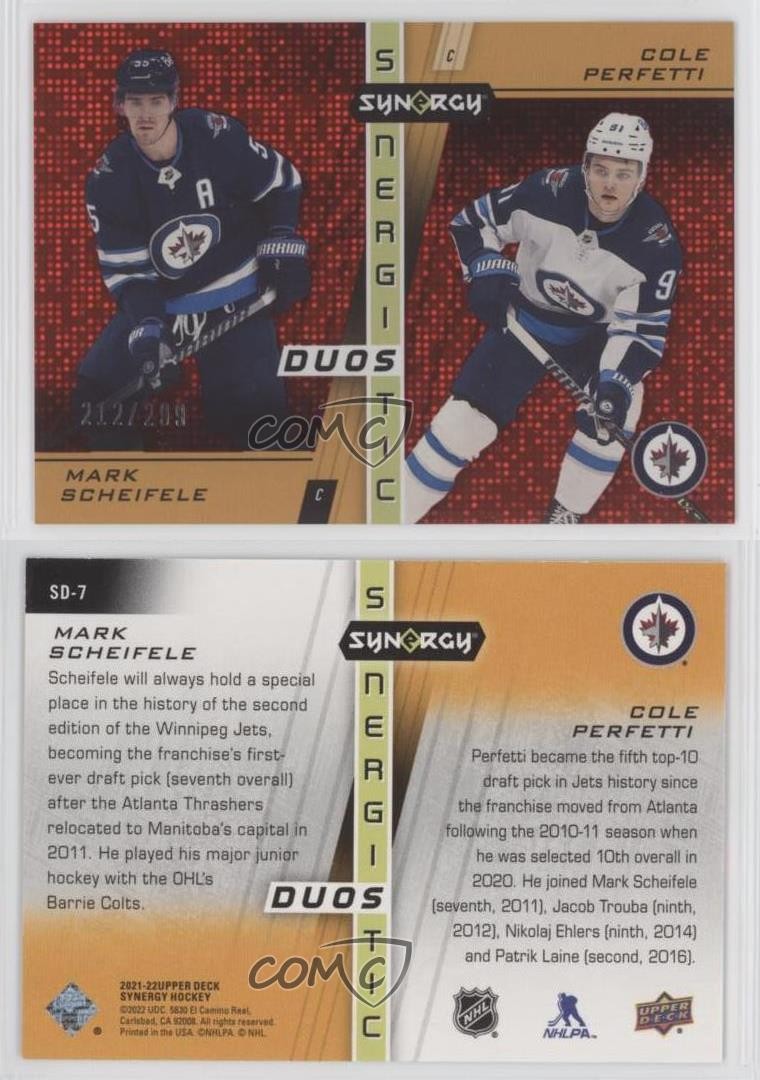 2021 Upper Deck Synergy Red 212/299 Mark Scheifele Cole Perfetti #SD-7 RC 14sr