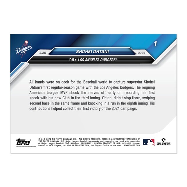 Shohei Ohtani 2024 Topps Now 1 Dodgers Debut Seoul Series MLB World Tour
