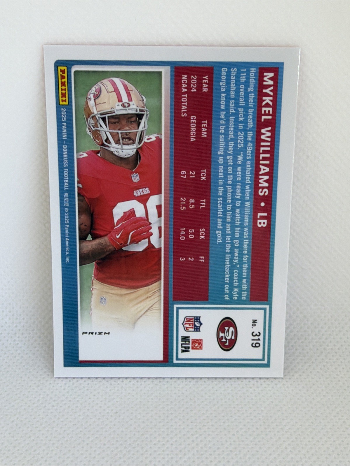 2025 Donruss #319 Mykel Williams RC PINK HOLO OPTIC PREVIEW 49ers Rated Rookie