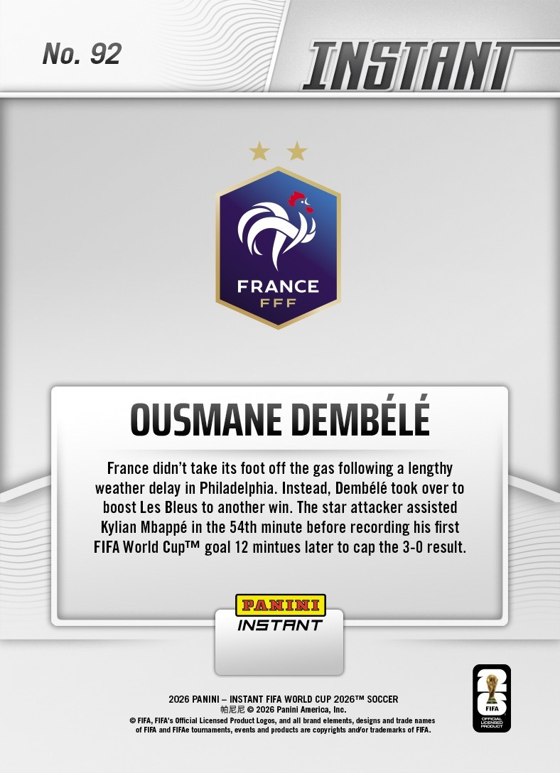 2026 Panini Instant FIFA World Cup #92 Ousmane Dembele France PRESALE