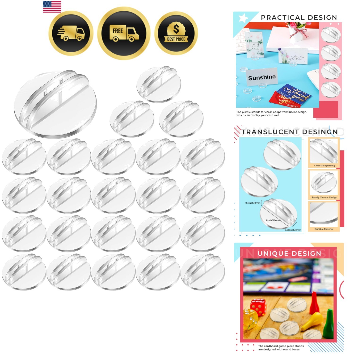 50 Pcs Clear Mini Card Stands Plastic Place Card Holders Paper Miniature Base…