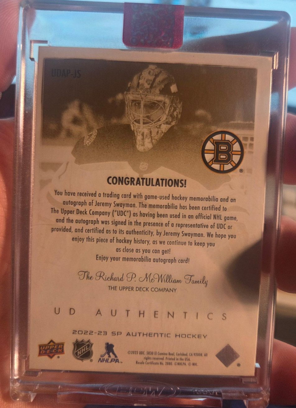 2024-25 SP Authentic 22-23 Update UD Authentics Auto Patch Jeremy Swayman /49