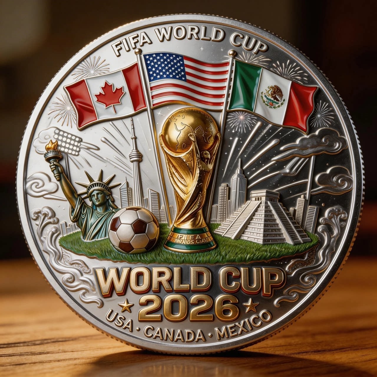 1PC 2026 FIFA World Cup USA Canada Mexico Commemorative Coin Collectible Medal
