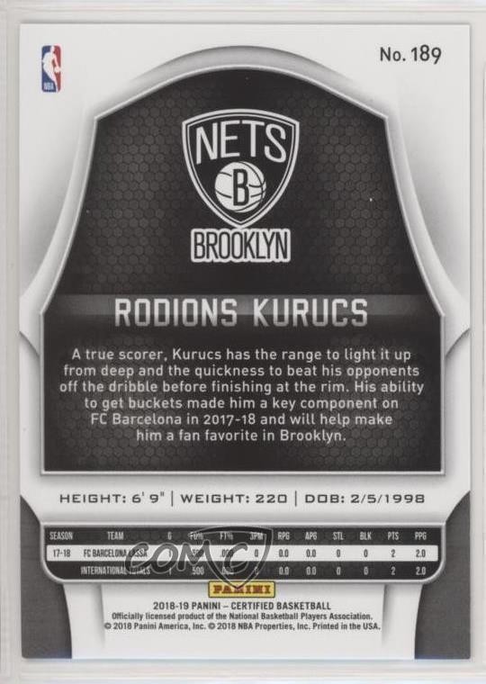 2018-19 Certified Mirror Red 210/299 Rodions Kurucs #189 Rookie RC 2ct