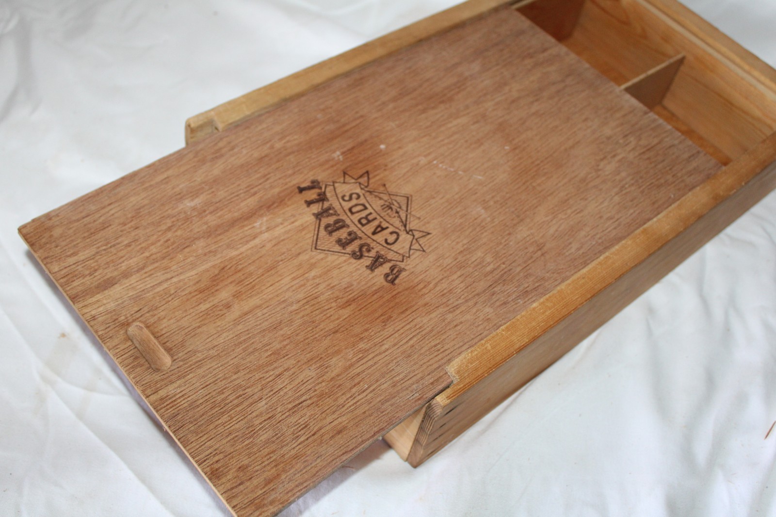 Vintage Baseball Card Storage Napa Valley Box Co Wooden Crate 6-Slot Sliding Lid